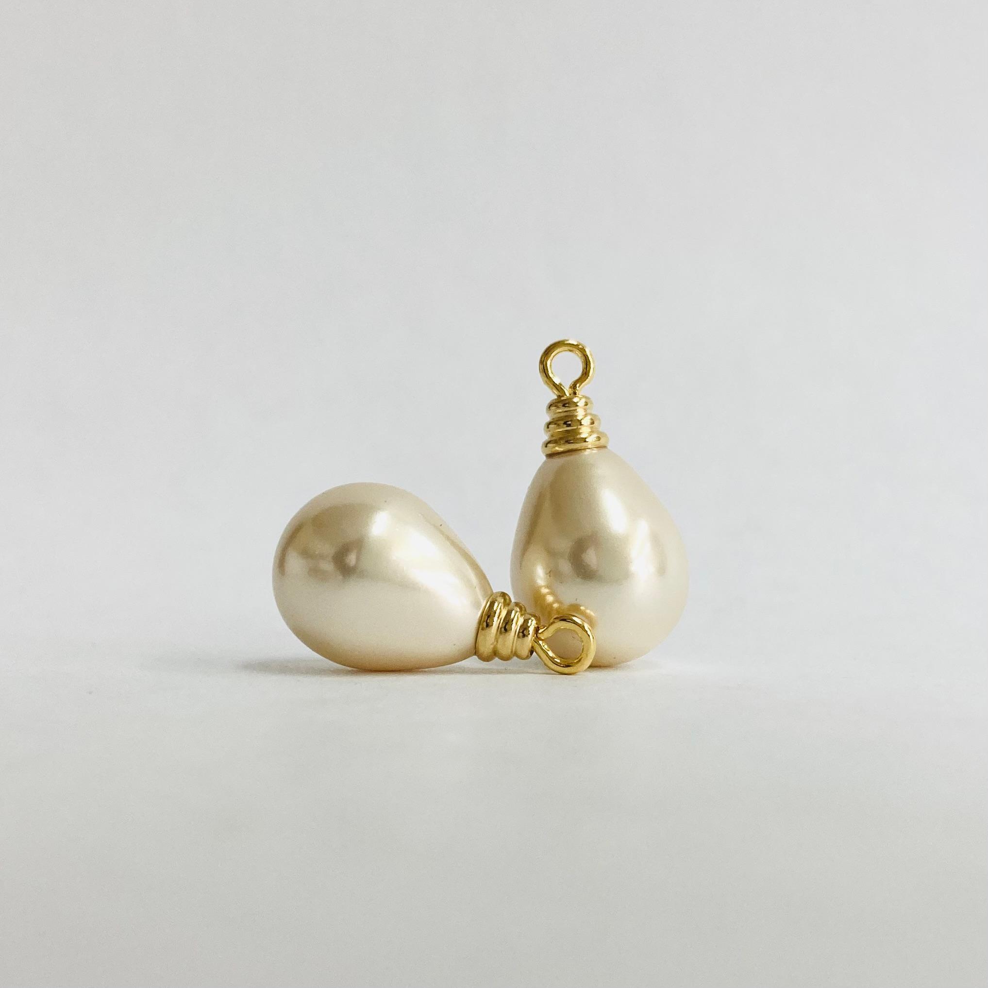 樹脂しずくパール/ヒートン付/約11x19mm/ホワイトベージュ/2ヶ入/made in japan