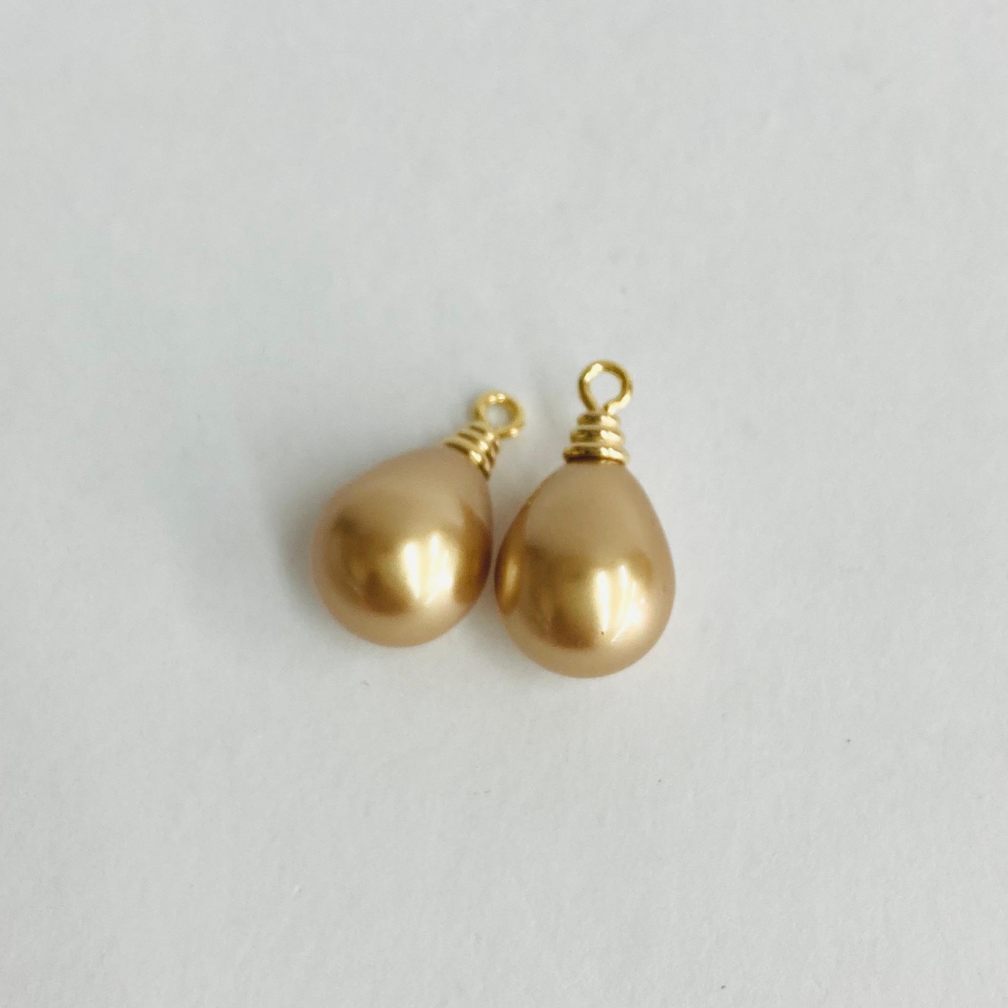 樹脂しずくパール/ヒートン付/約11x19mm/ブラウンゴールド/2ヶ入/made in japan | 2枚目