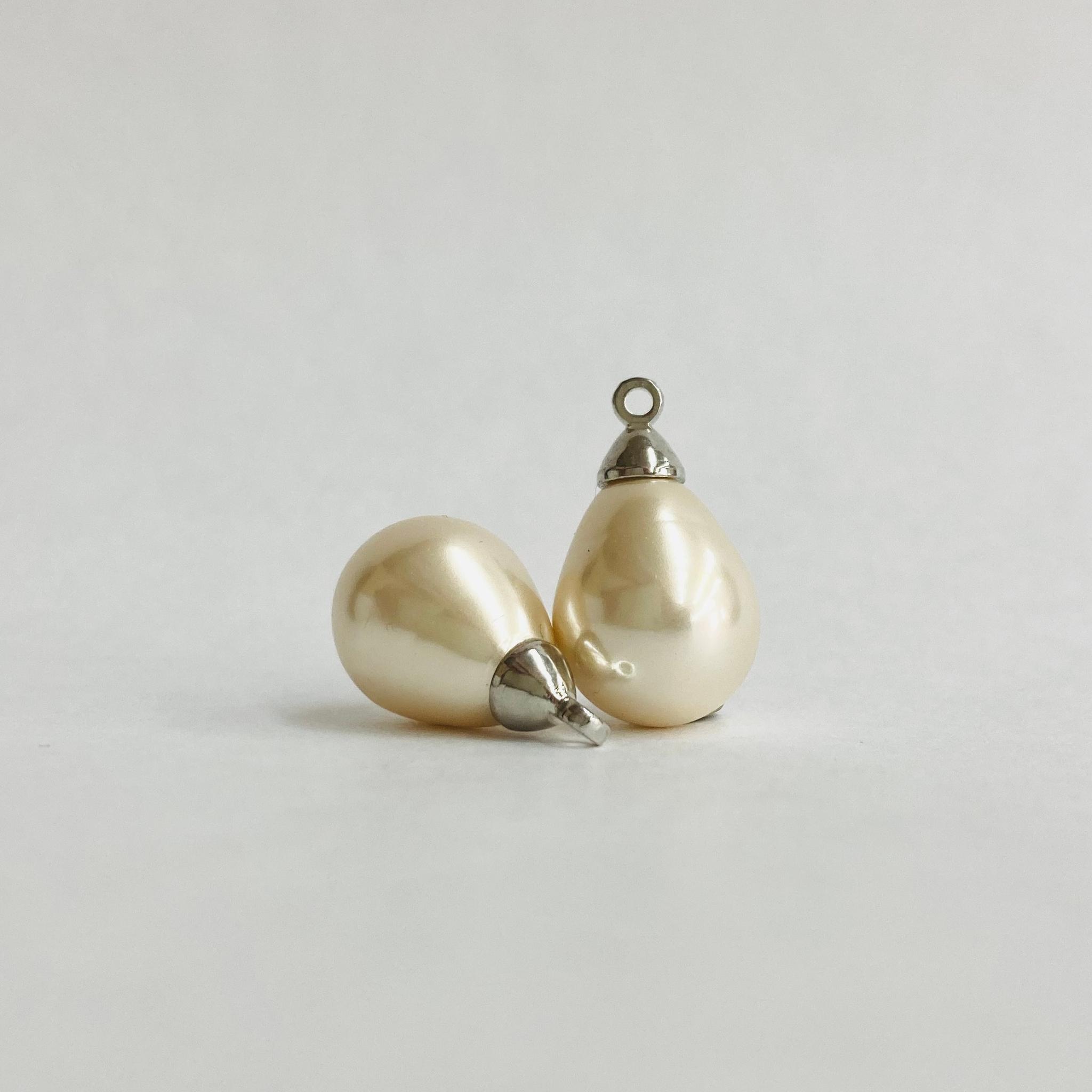 樹脂しずくパール/ロジウムヒートン付/約11x19mm/ホワイトベージュ/2ヶ入/made in japan