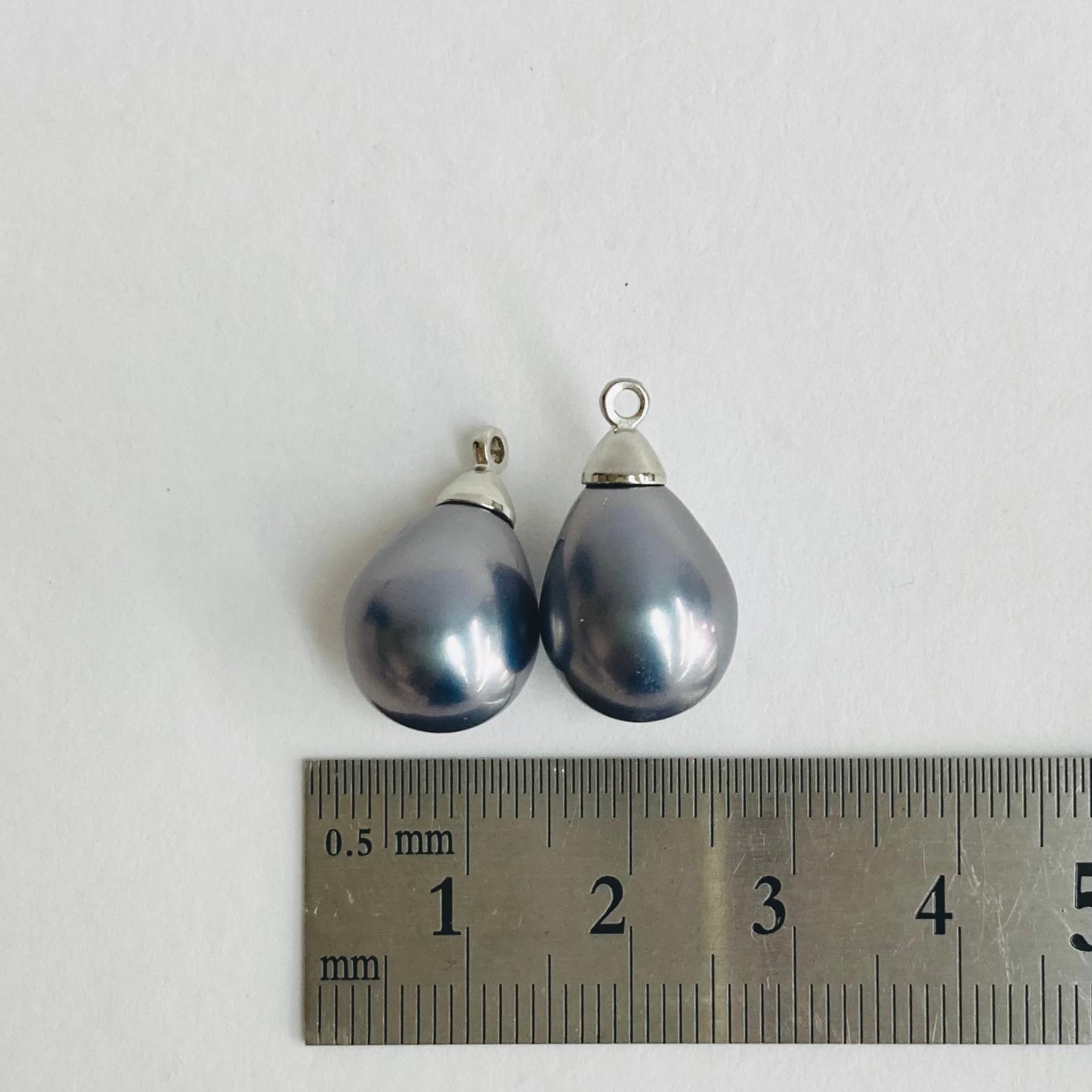 樹脂しずくパール/ロジウムヒートン付/約11x19mm/プルーングレー/2ヶ入/made in japan | 4枚目