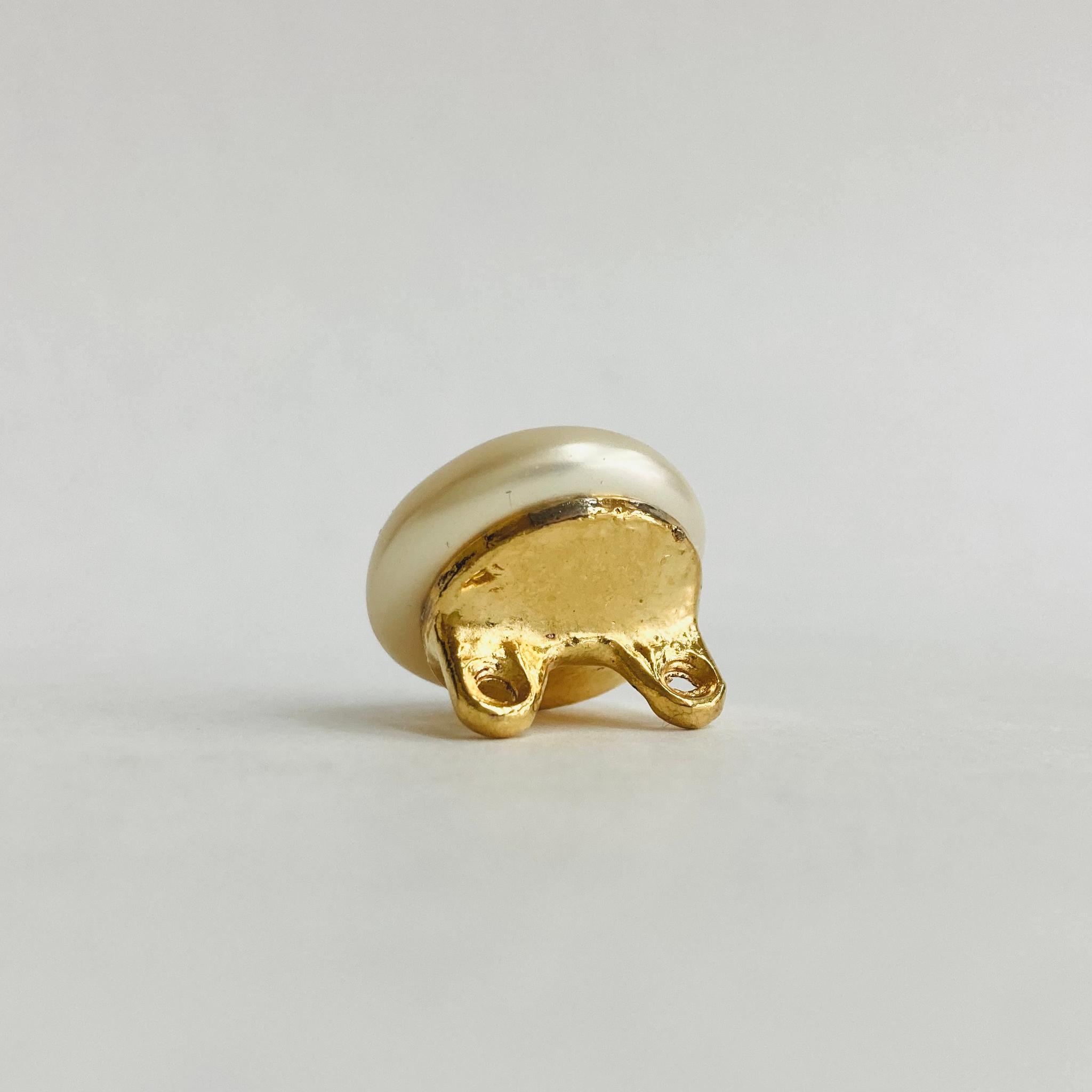 【ビンテージ】2連用パーツ/樹脂ラウンドカボションパール/約18mm/クリームイエロー/日本製 | 5枚目