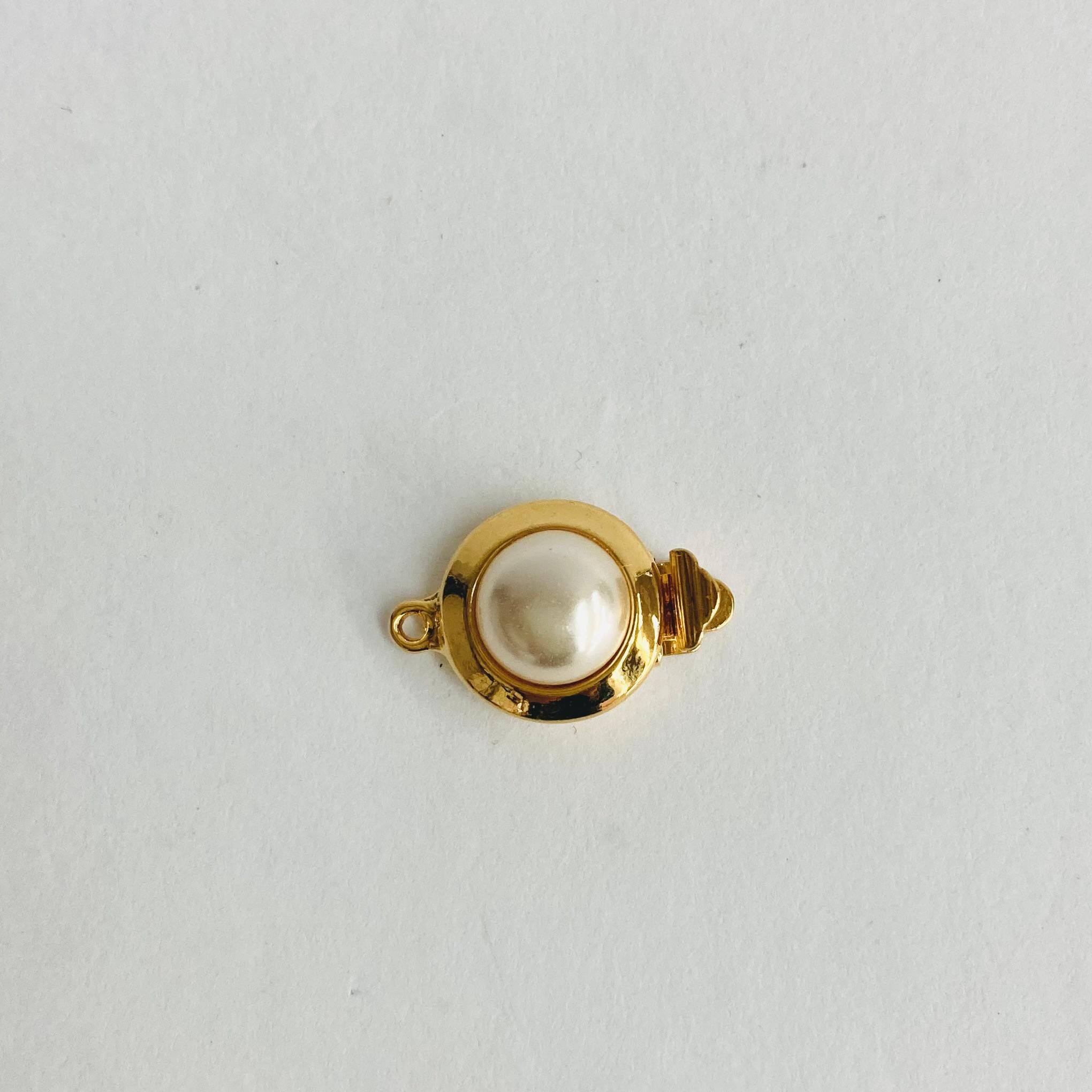 【vintage】1連用デザインクラスプ/樹脂パール付き/12x19mm/G/made in japan