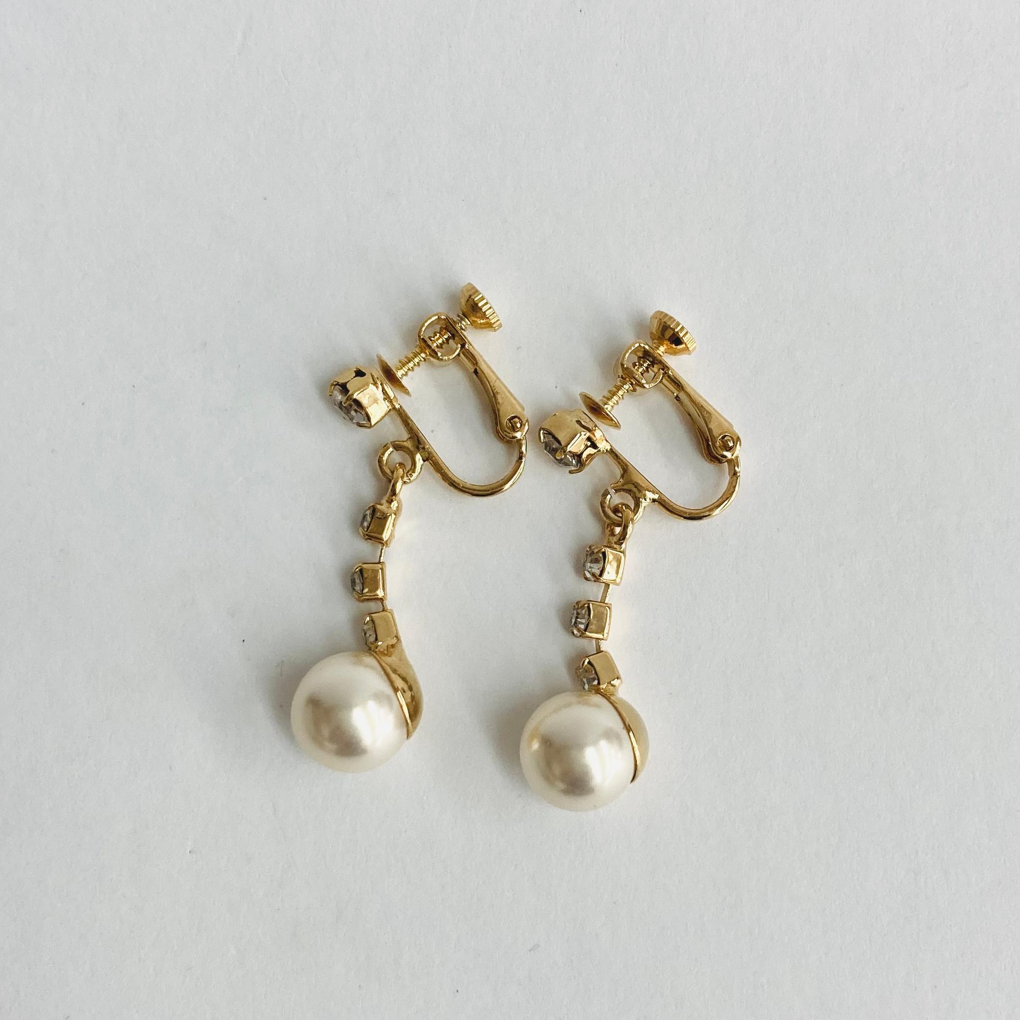 樹脂パール+ビジューイヤリング/10mm/ホワイトベージュ/G/made in japan