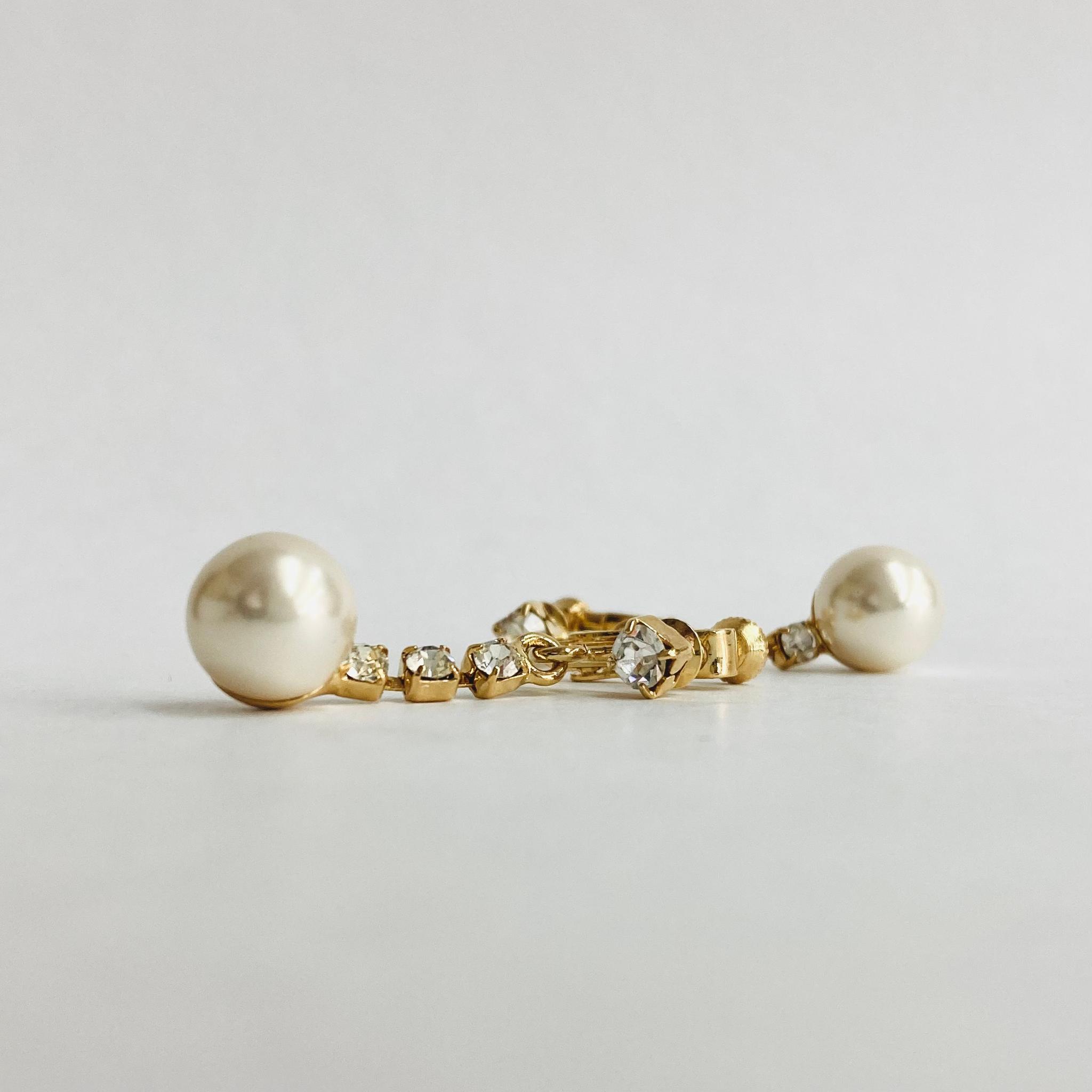 樹脂パール+ビジューイヤリング/10mm/ホワイトベージュ/G/made in japan | 3枚目