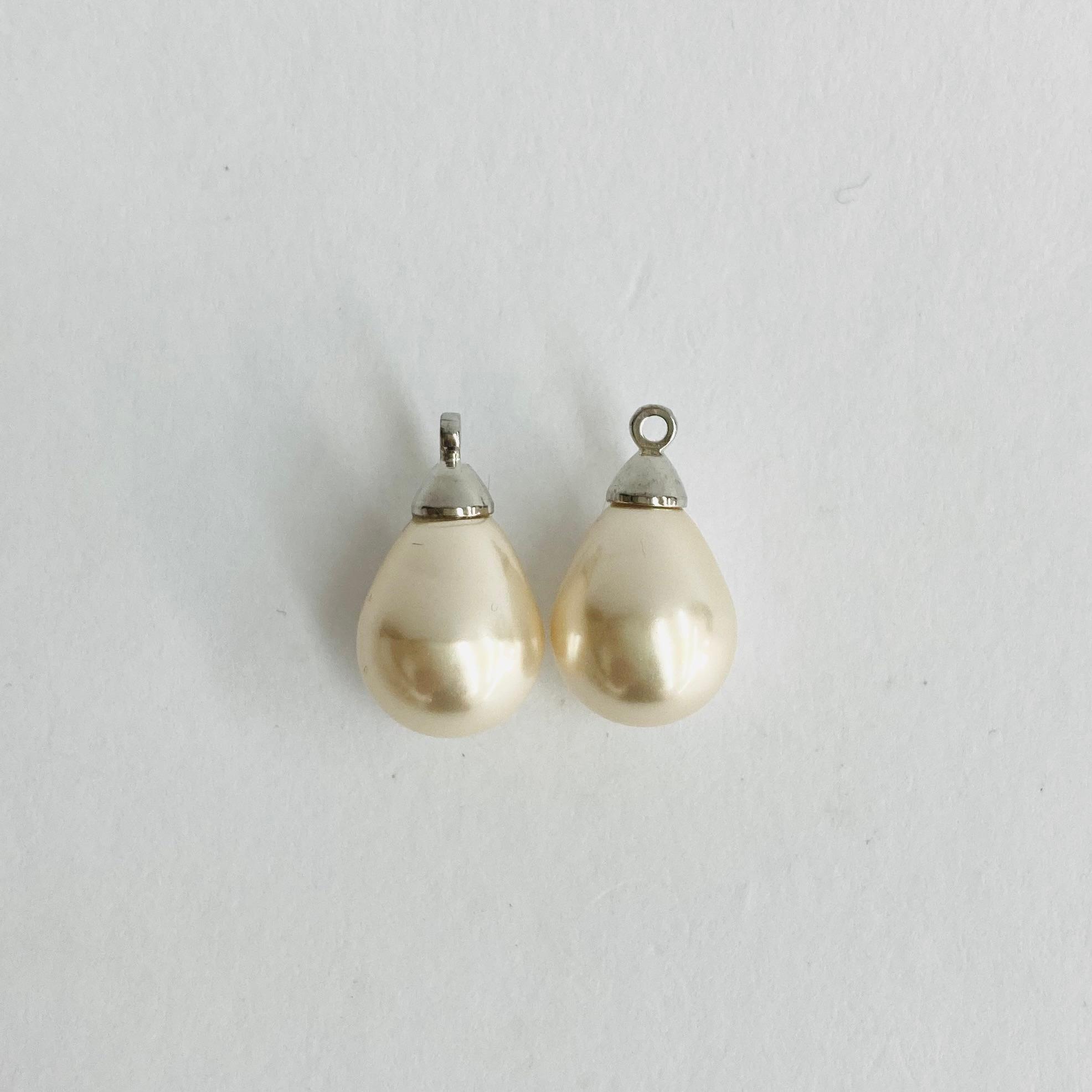 樹脂しずくパール/ロジウムヒートン付/約11x19mm/ホワイトベージュ/2ヶ入/made in japan | 2枚目