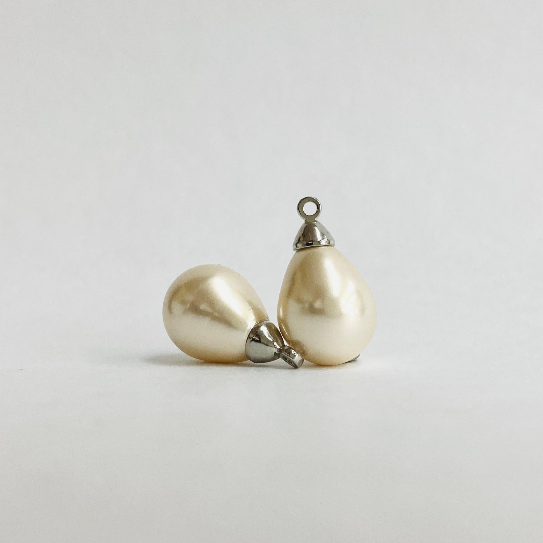 樹脂しずくパール/ロジウムヒートン付/約11x19mm/ホワイトベージュ/2ヶ入/made in japan | 4枚目