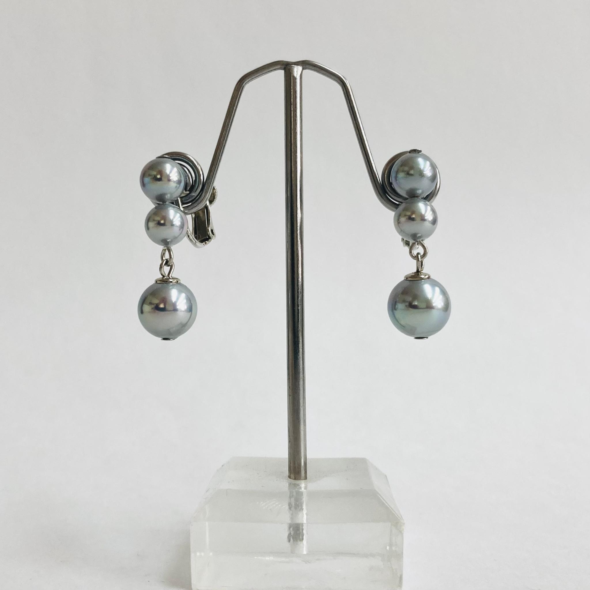 貝磨き3パールぶら下がりイヤリング/グレー/R/made in japan | 2枚目