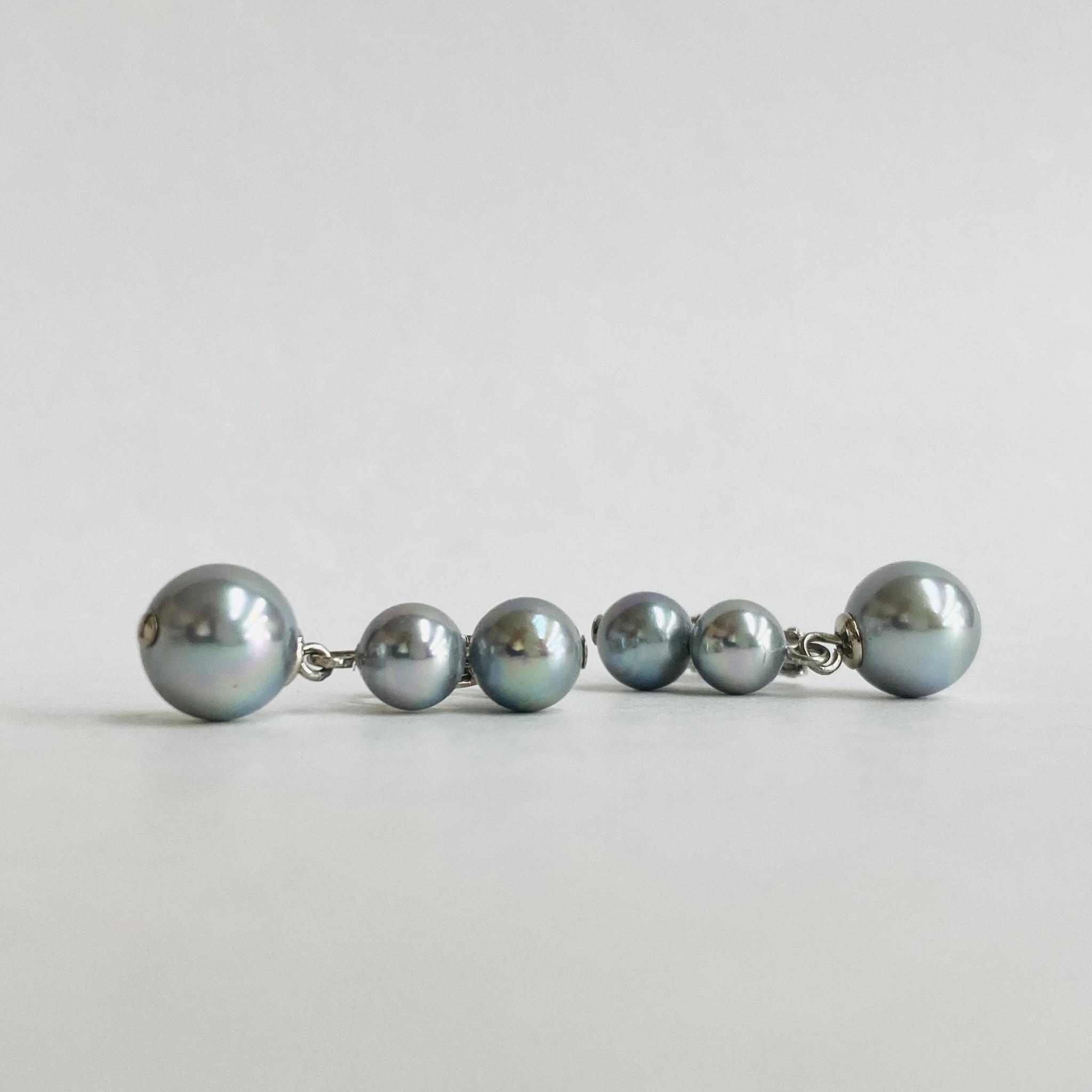 貝磨き3パールぶら下がりイヤリング/グレー/R/made in japan | 3枚目