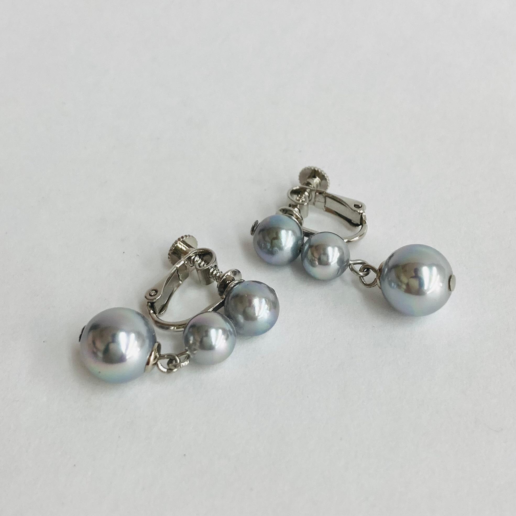 貝磨き3パールぶら下がりイヤリング/グレー/R/made in japan | 4枚目