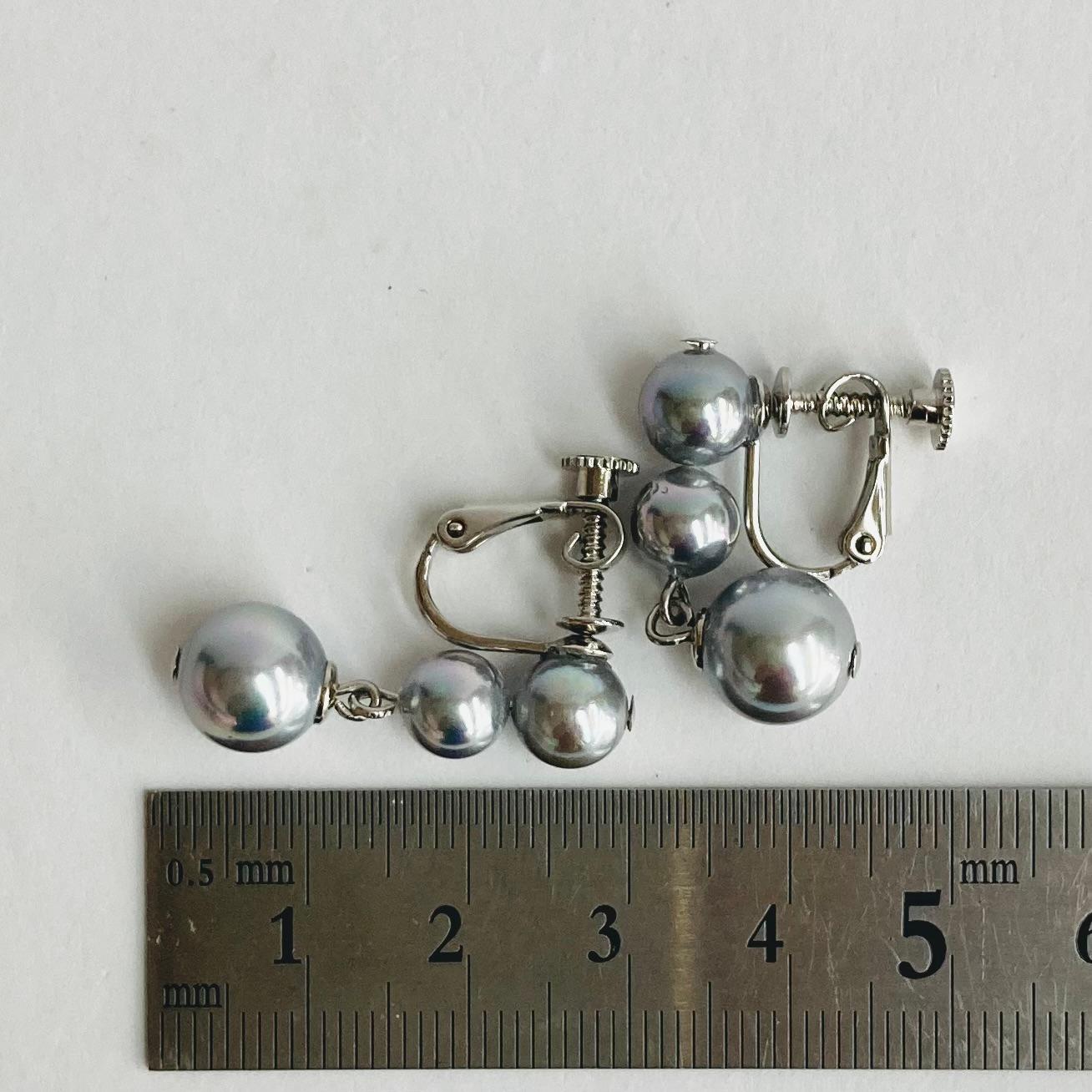 貝磨き3パールぶら下がりイヤリング/グレー/R/made in japan | 5枚目