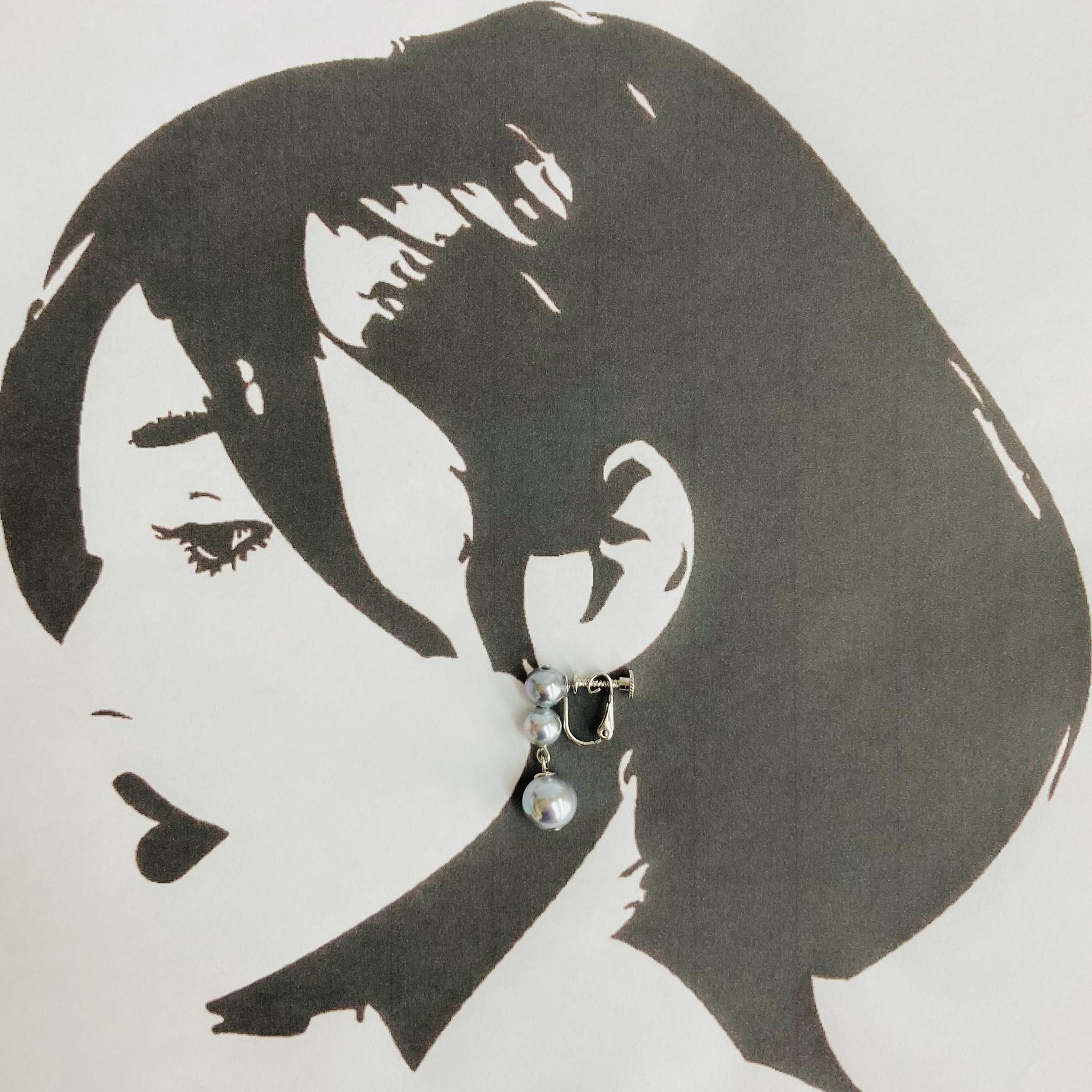 貝磨き3パールぶら下がりイヤリング/グレー/R/made in japan | 6枚目